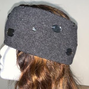 NEW with tag Portolano Dark Gray Embellished Knit Headband Cashmere Silk